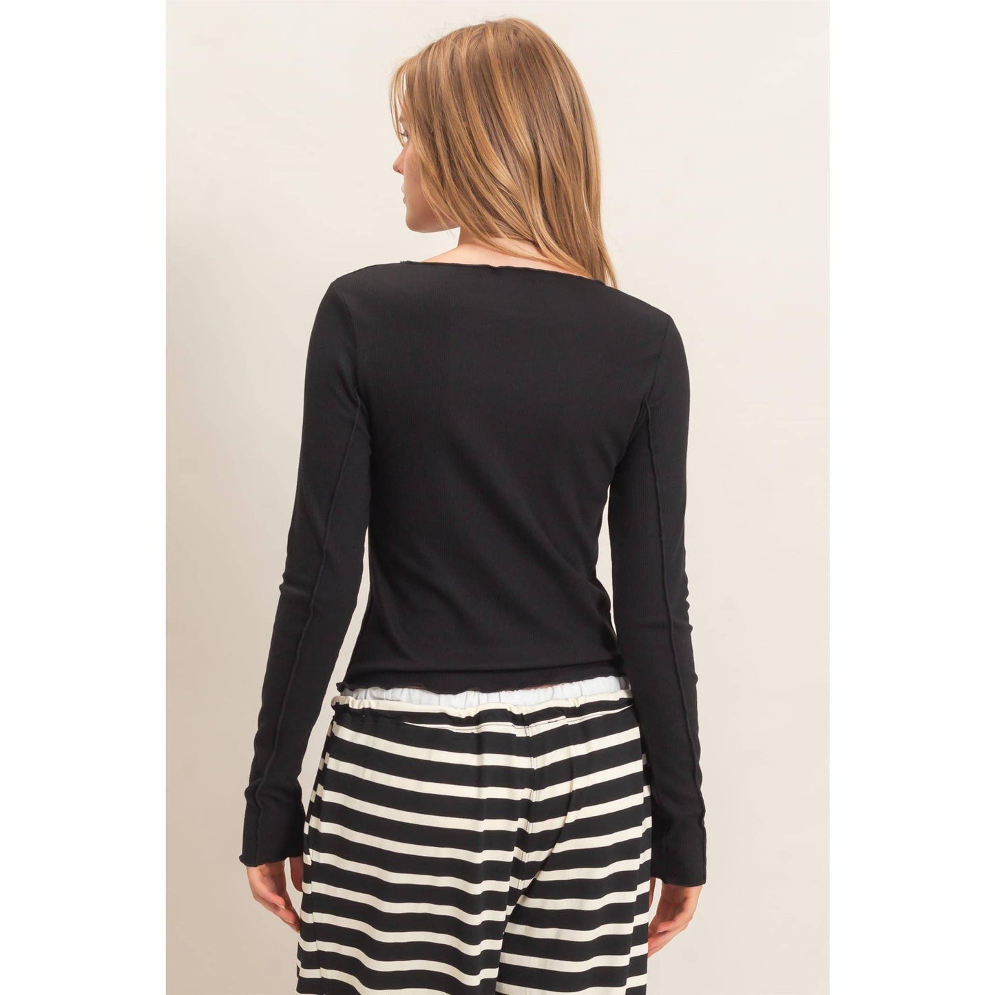 Ruffled Ribbed Long Sleeve Top