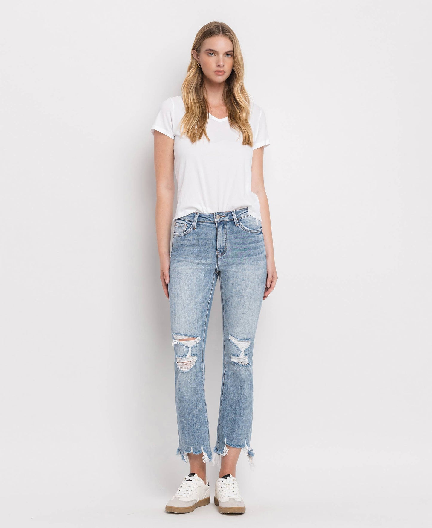 HIGH RISE LIGHT WASH CROP JEANS LV1003