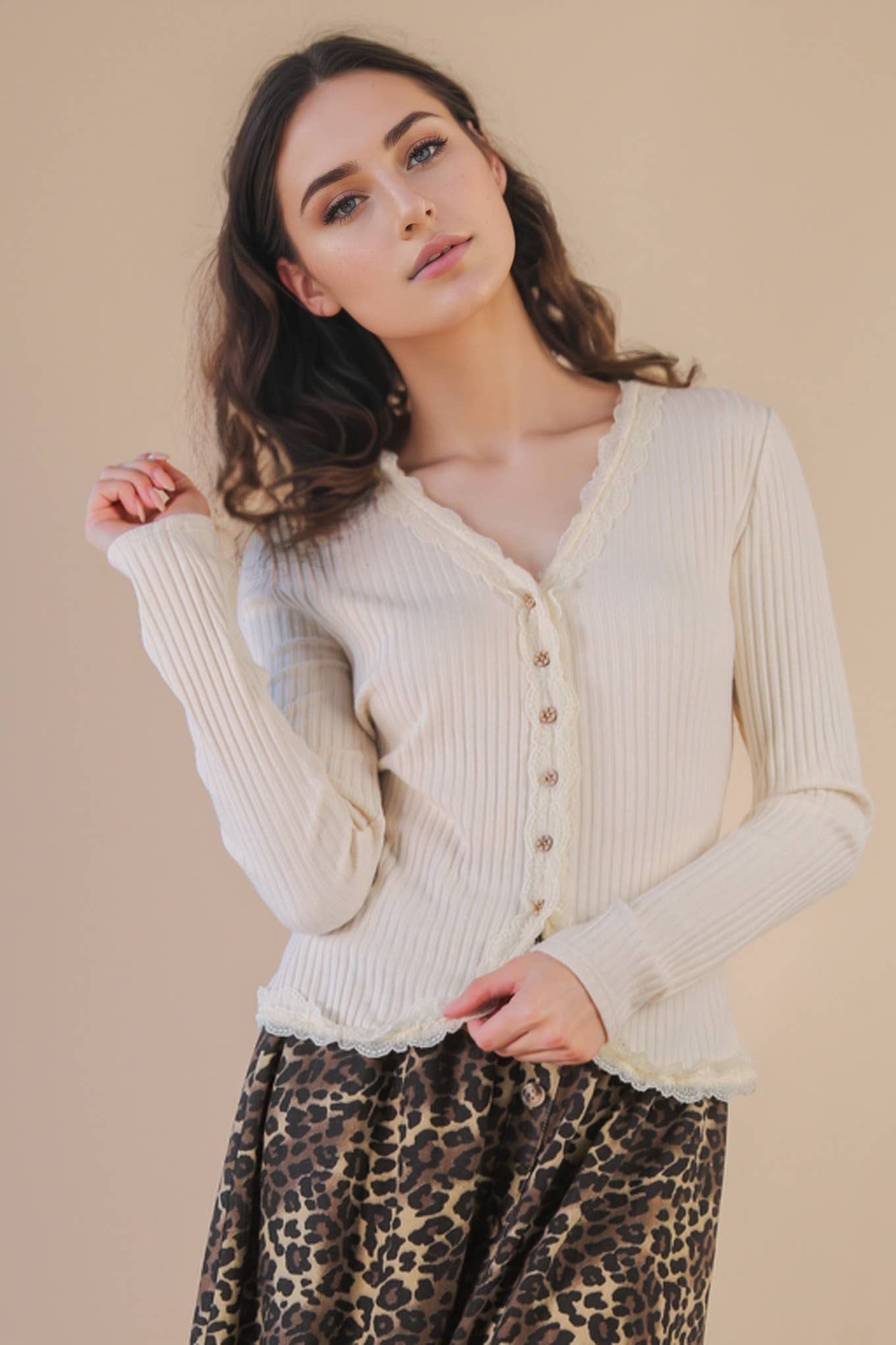 Lace button long sleeve