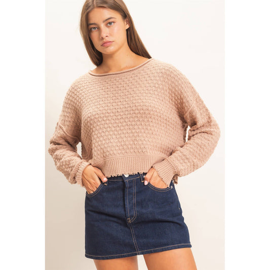 Textured Boat Neck Sweater