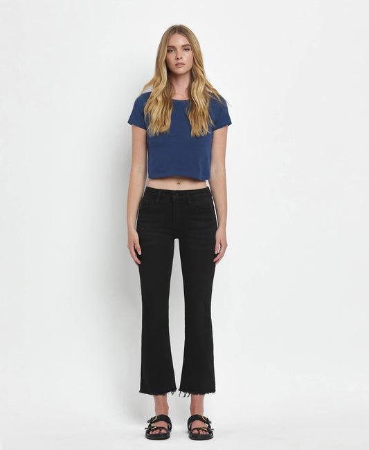 MID RISE BLACK CROP JEANS