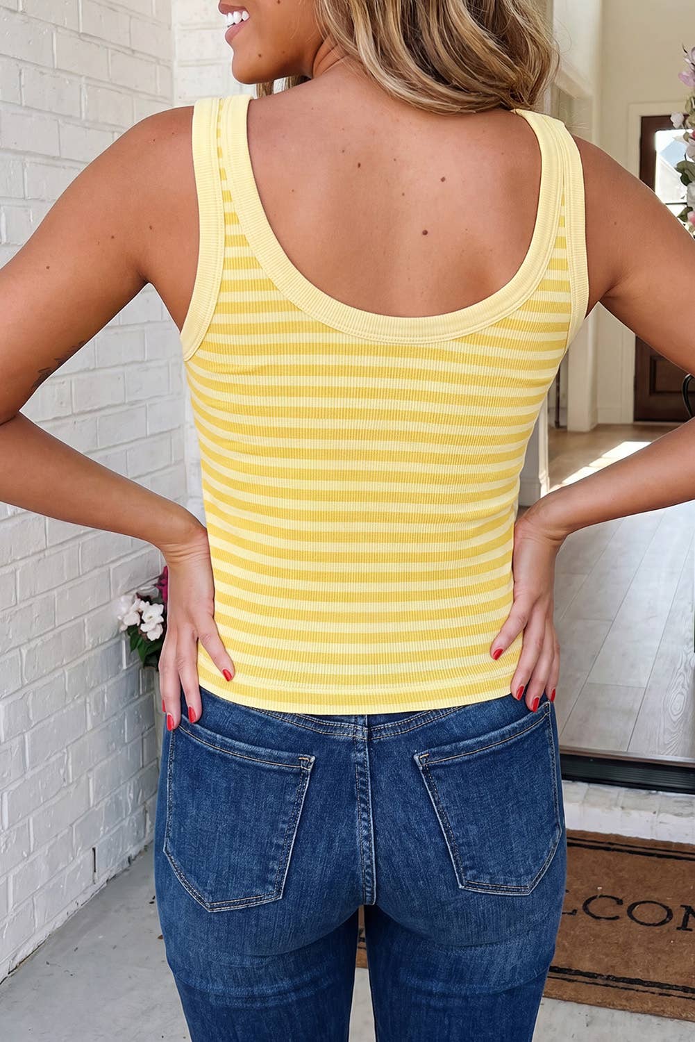 LAS Striped Ribbed Knit Slim Tank Top (S-XL)
