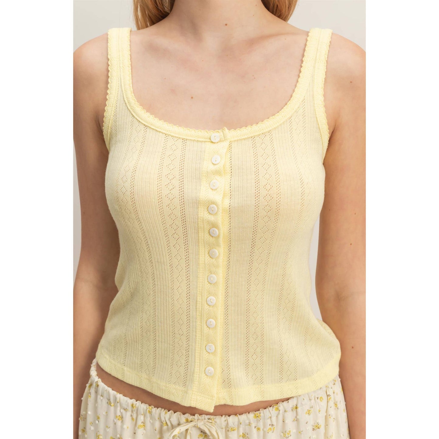 Button Front Ribbed Tank Top