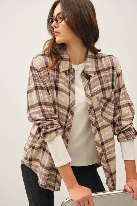 TAUPE OVERSIZED FLANNEL SHIRT
