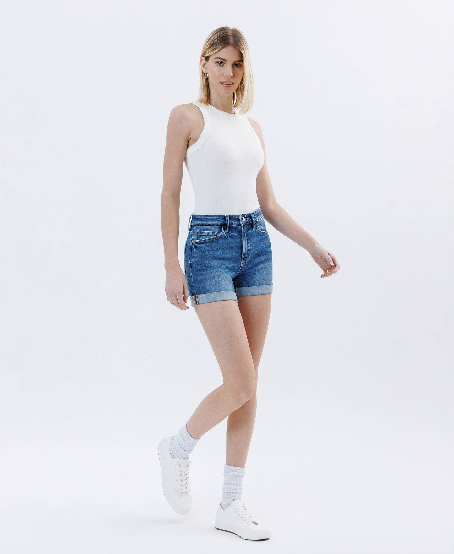HIGH RISE DOUBLE CUFFED DENIM SHORTS LV1833