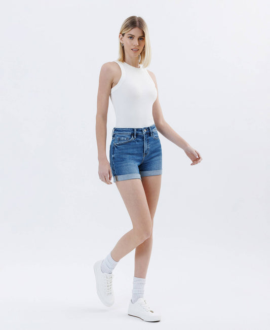 HIGH RISE DOUBLE CUFFED DENIM SHORTS LV1833