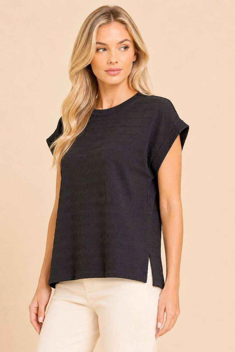 Smocked Fabric Cap Sleeve Relaxed Top