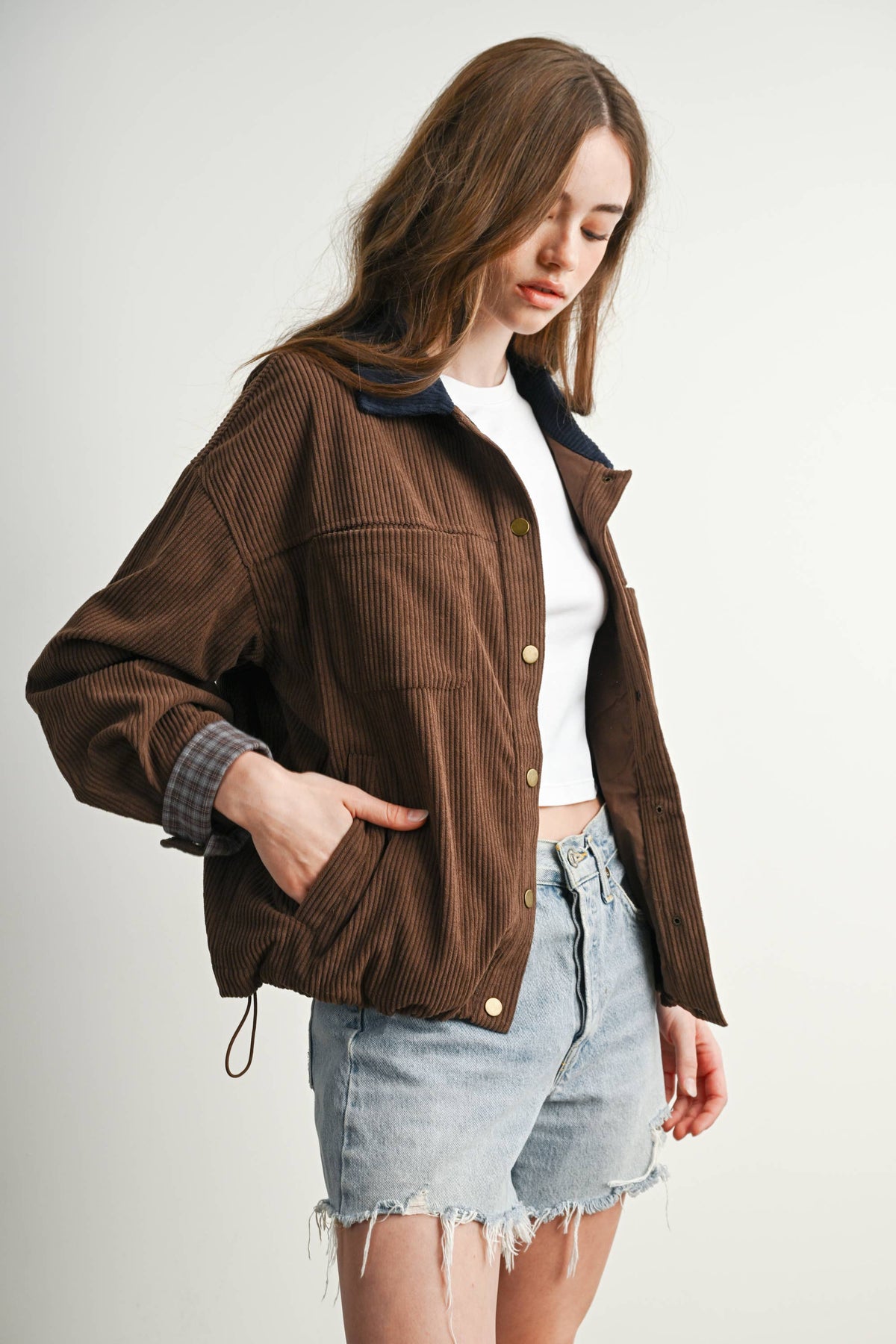 The Hazel Plaid Lined Corduroy Jacket-BMJ8614