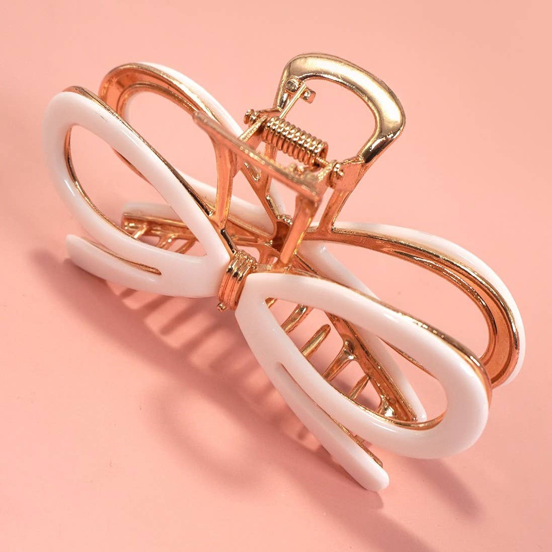 Open Ribbon Bow Gold-Tone Metal Hair Claw Clips
