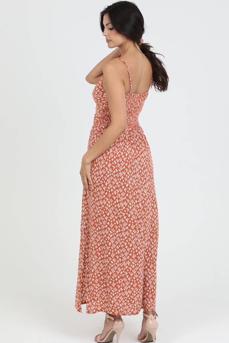 F4B48-W980 V NECK TWIST FRONT MAXI DRESS WITH CUTOUT