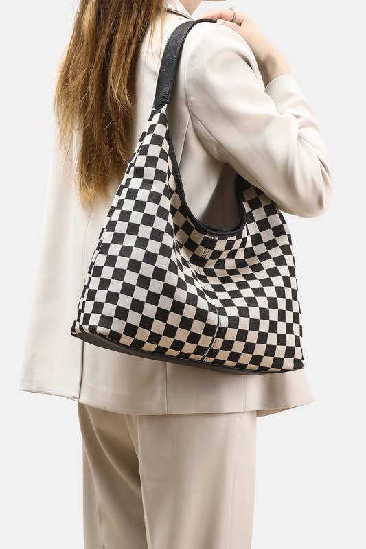 Checkered Hobo Tote Bag