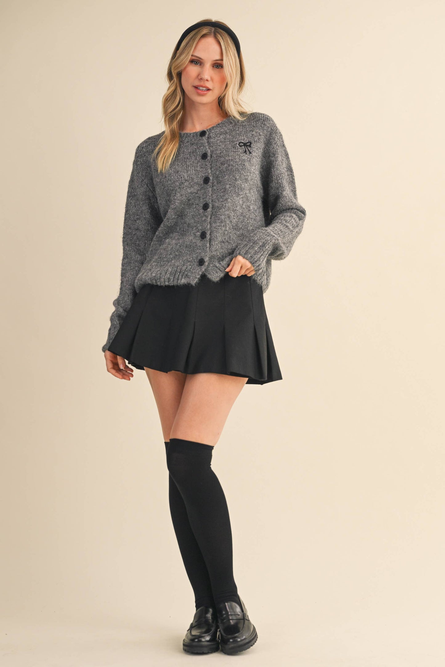BOW BUTTON SWEATER CARDIGAN