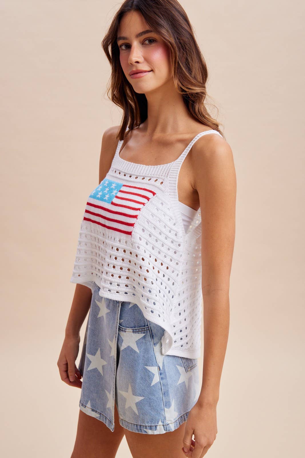 4th Of July American Flag Pointelle Knit Cami Top