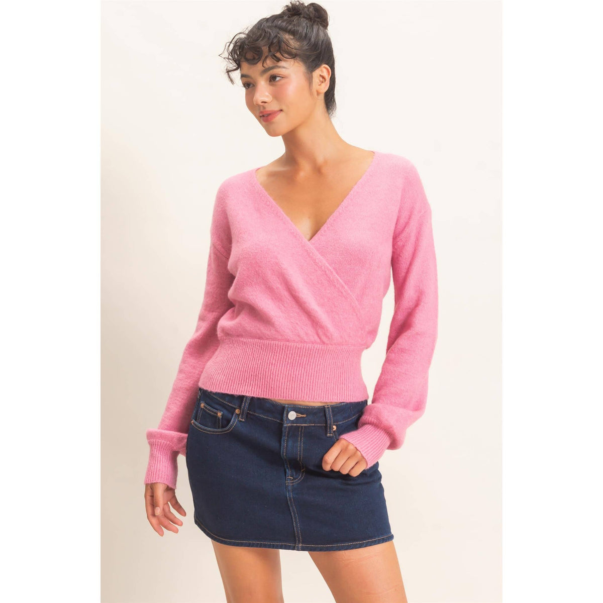 Wrap V Neck Sweater
