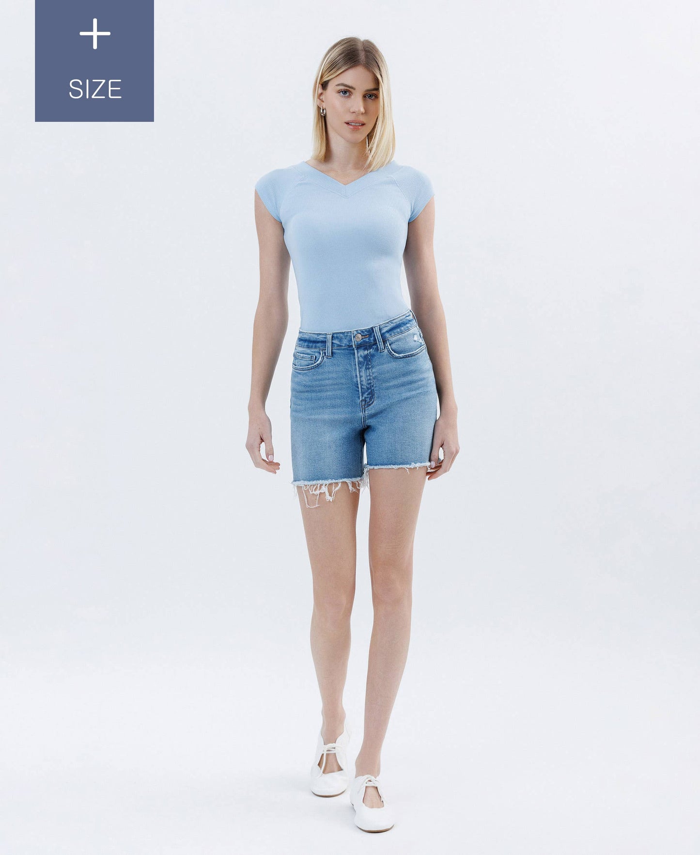 PLUS SIZE HIGH RISE RAW HEM BOYFRIEND SHORTS LV1641-P