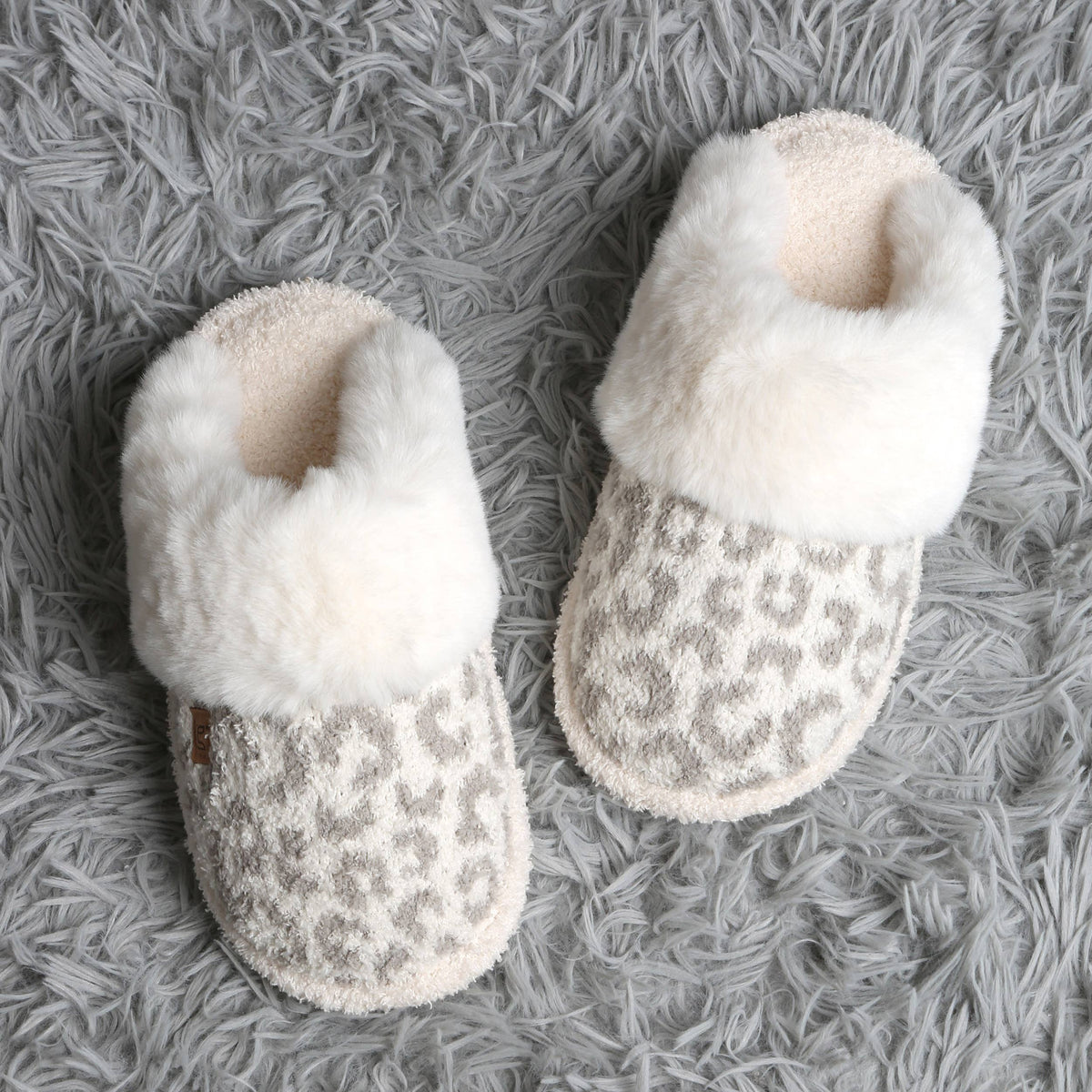 Leopard Faux Fur Cuff Mule Winter Slippers