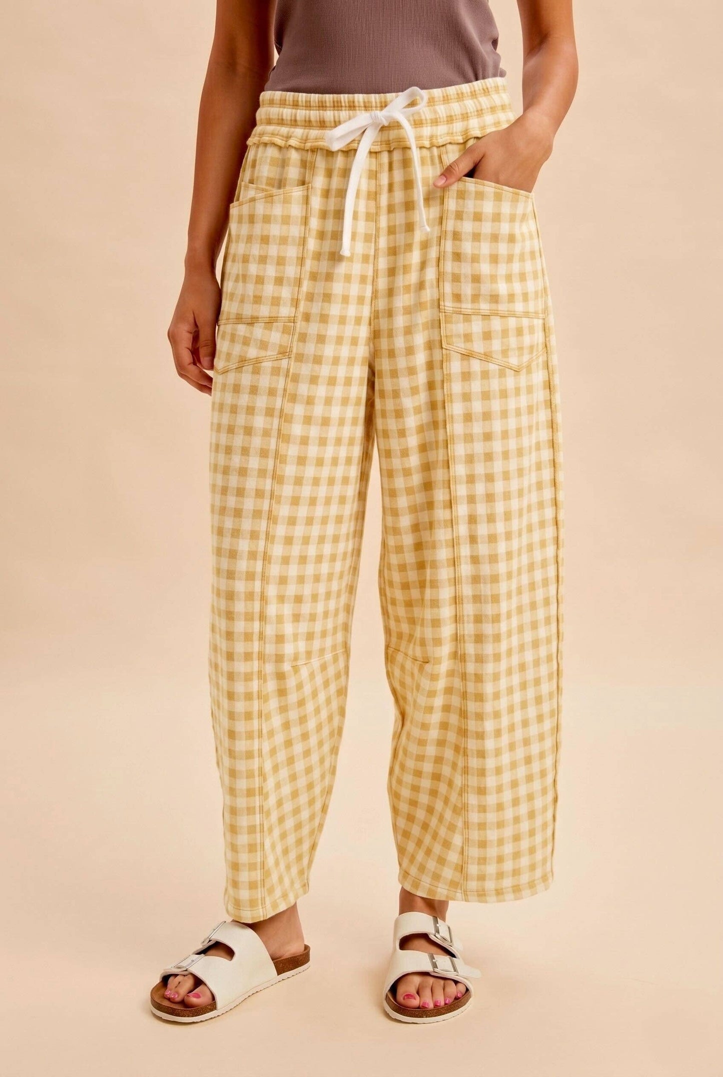 Soft Brushed Check Barrel Fit Utility Knit Pants