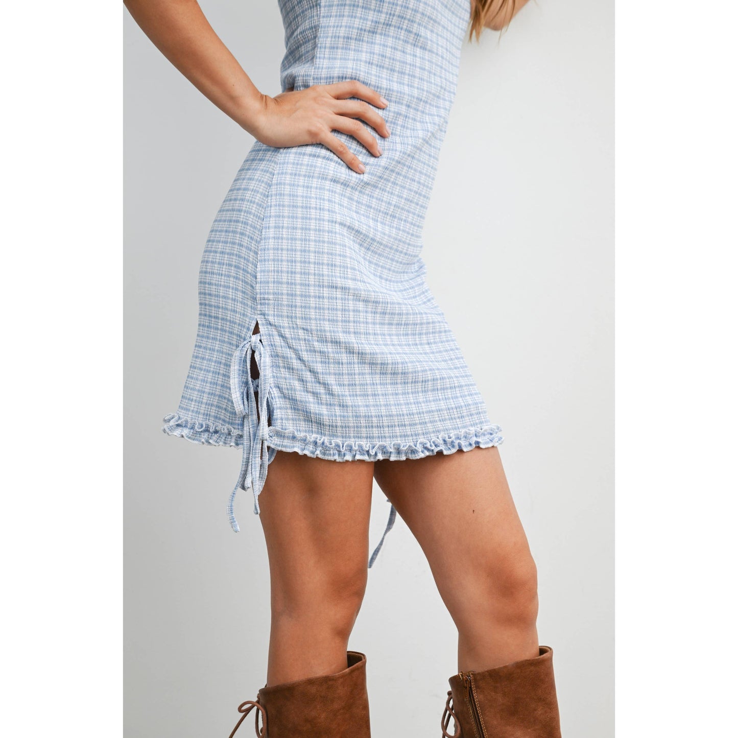 Red check mini dress