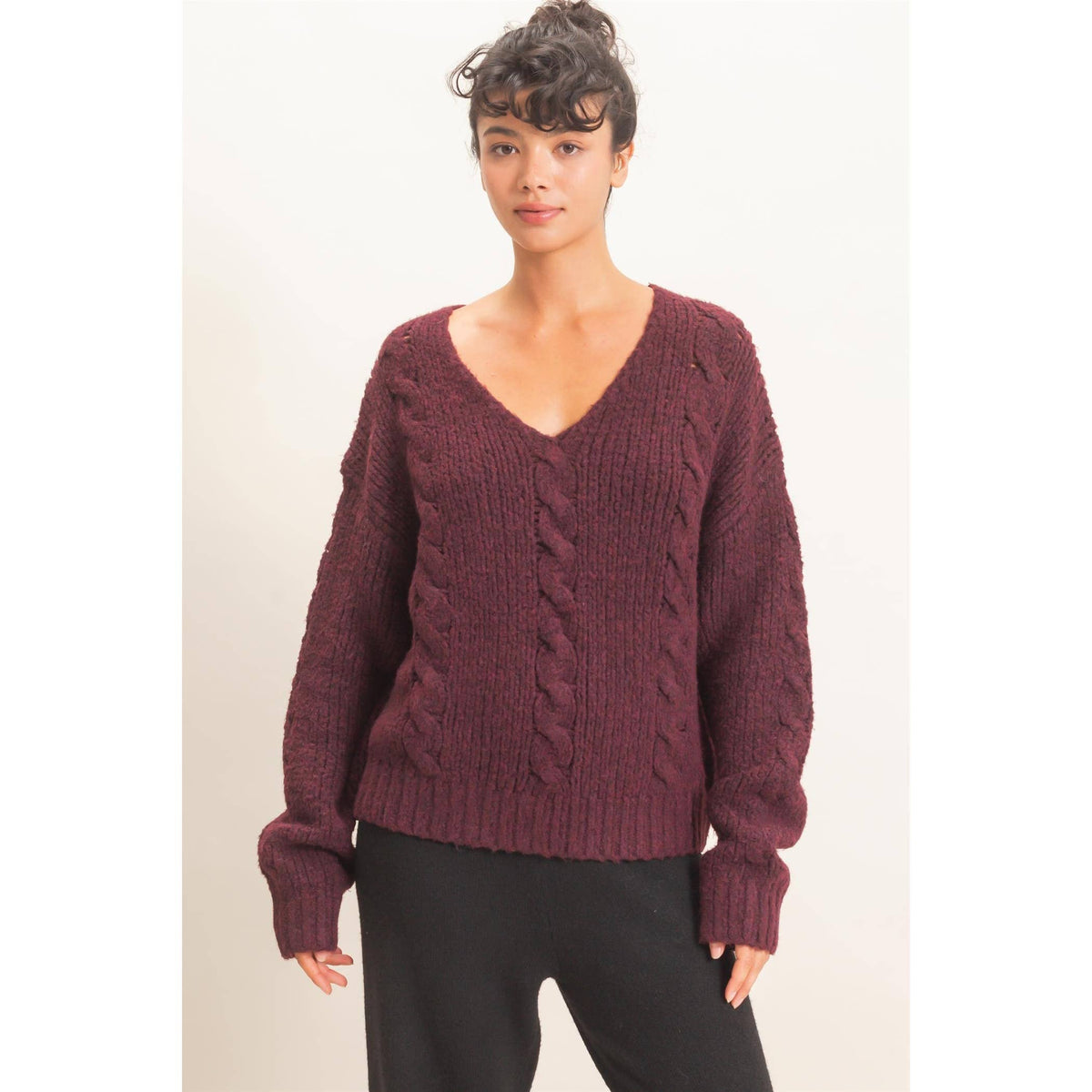 Cable Knit V-Neck Sweater