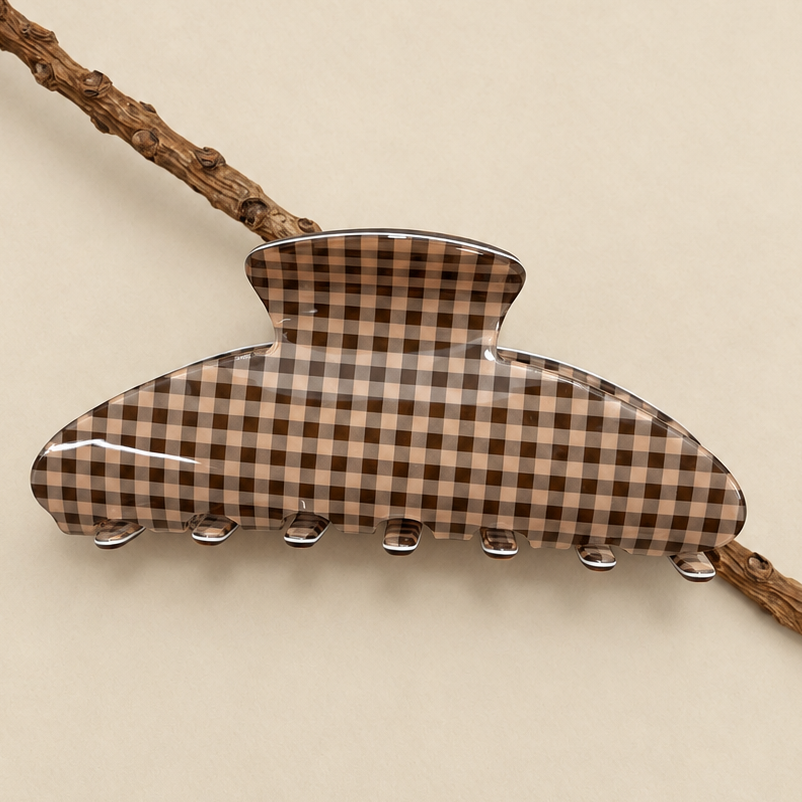 JUMBO STRIPE PLAID OVAL HAIR CLAW CLIPS