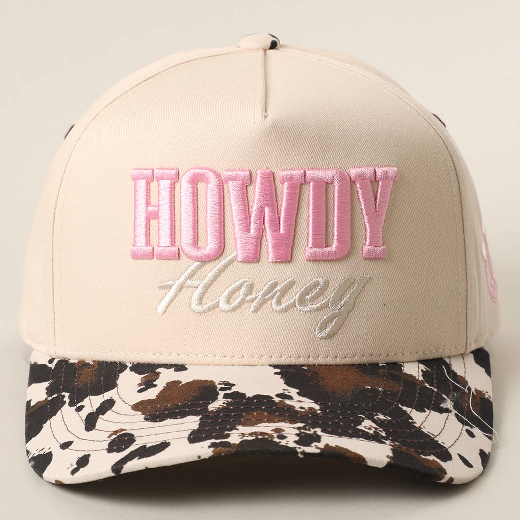 HOWDY HONEY 3D Embroidered Animal Print Brim Trucker Hat