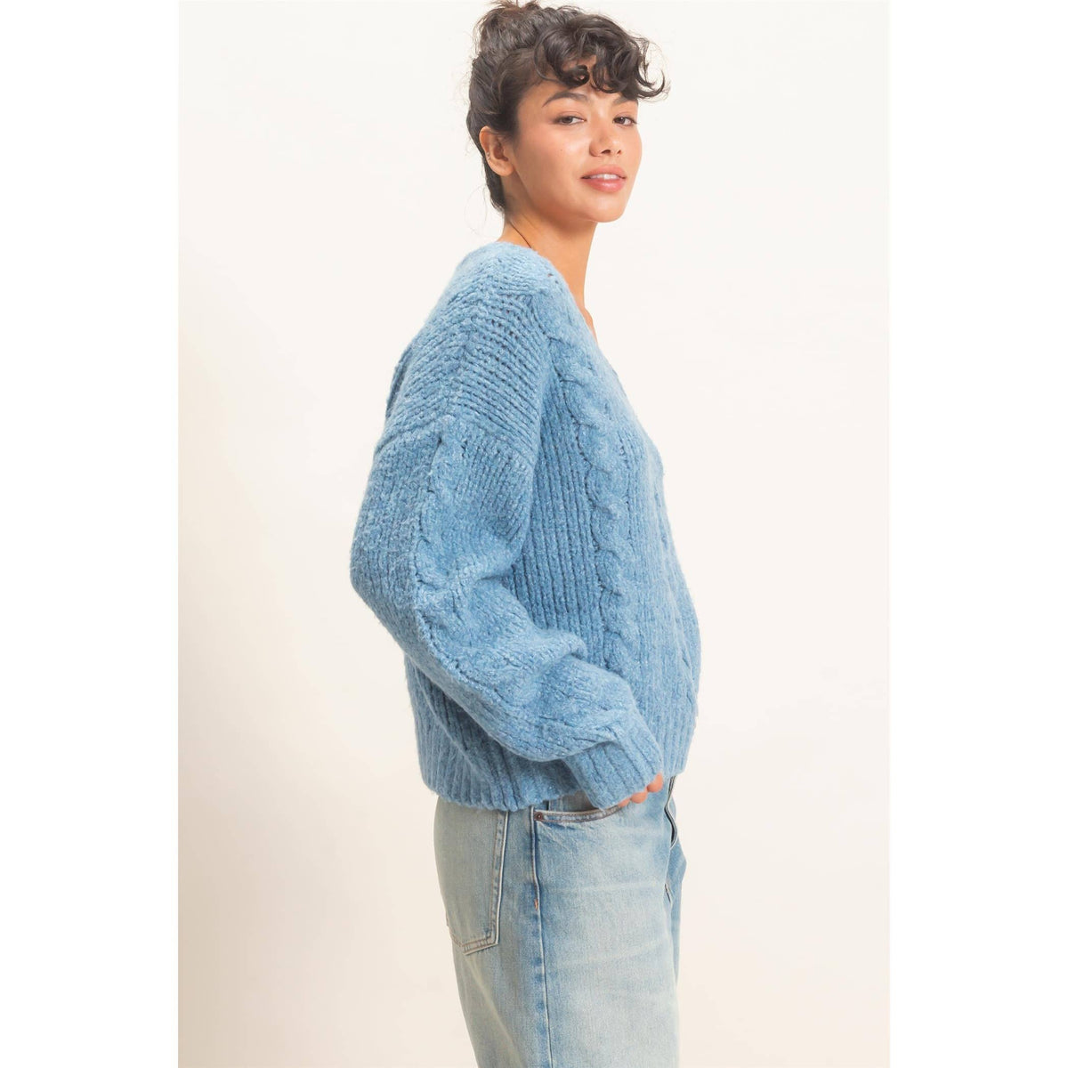 Cable Knit V-Neck Sweater