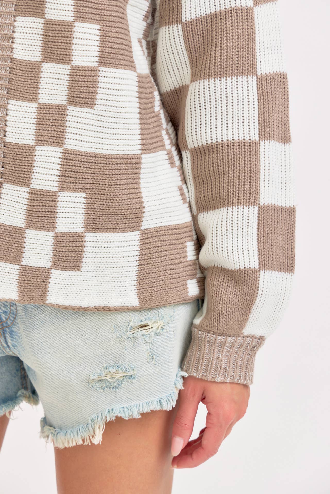 MIXED CHECKERED KNIT OPEN FRONT CARDIGAN