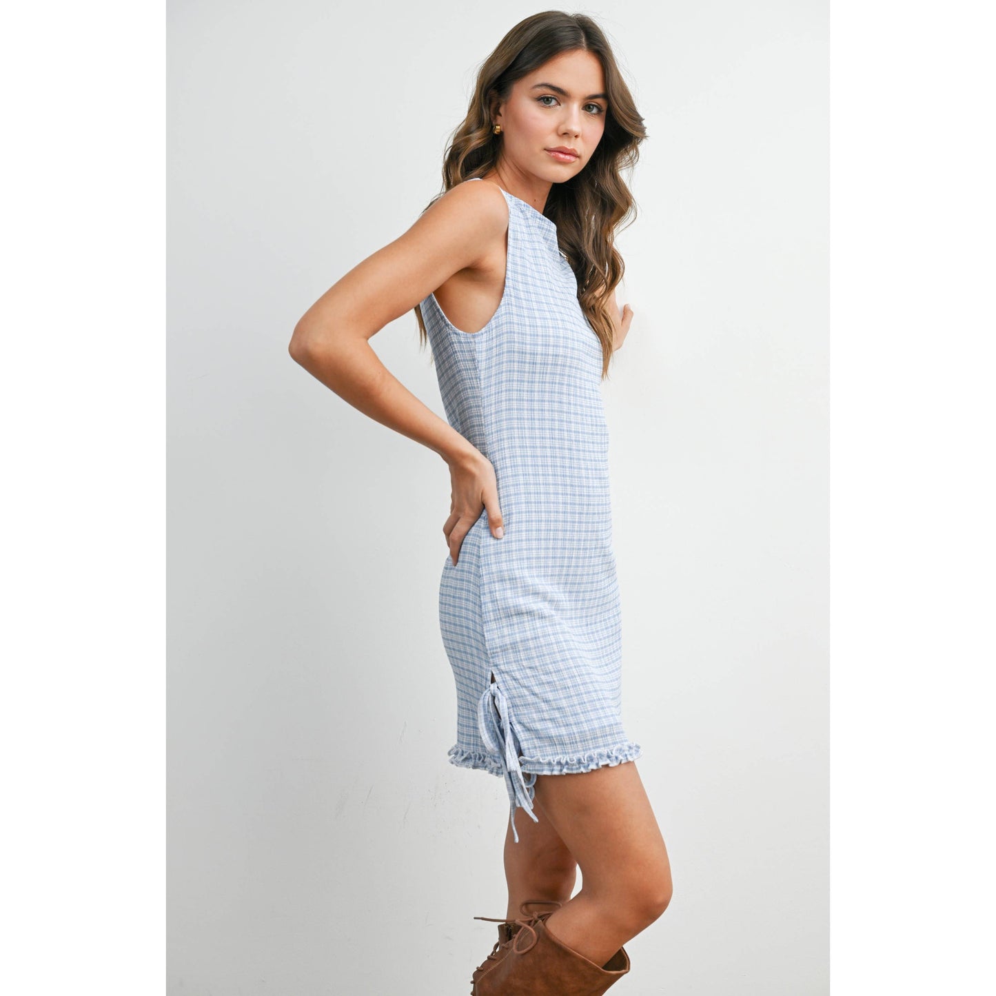 Red check mini dress