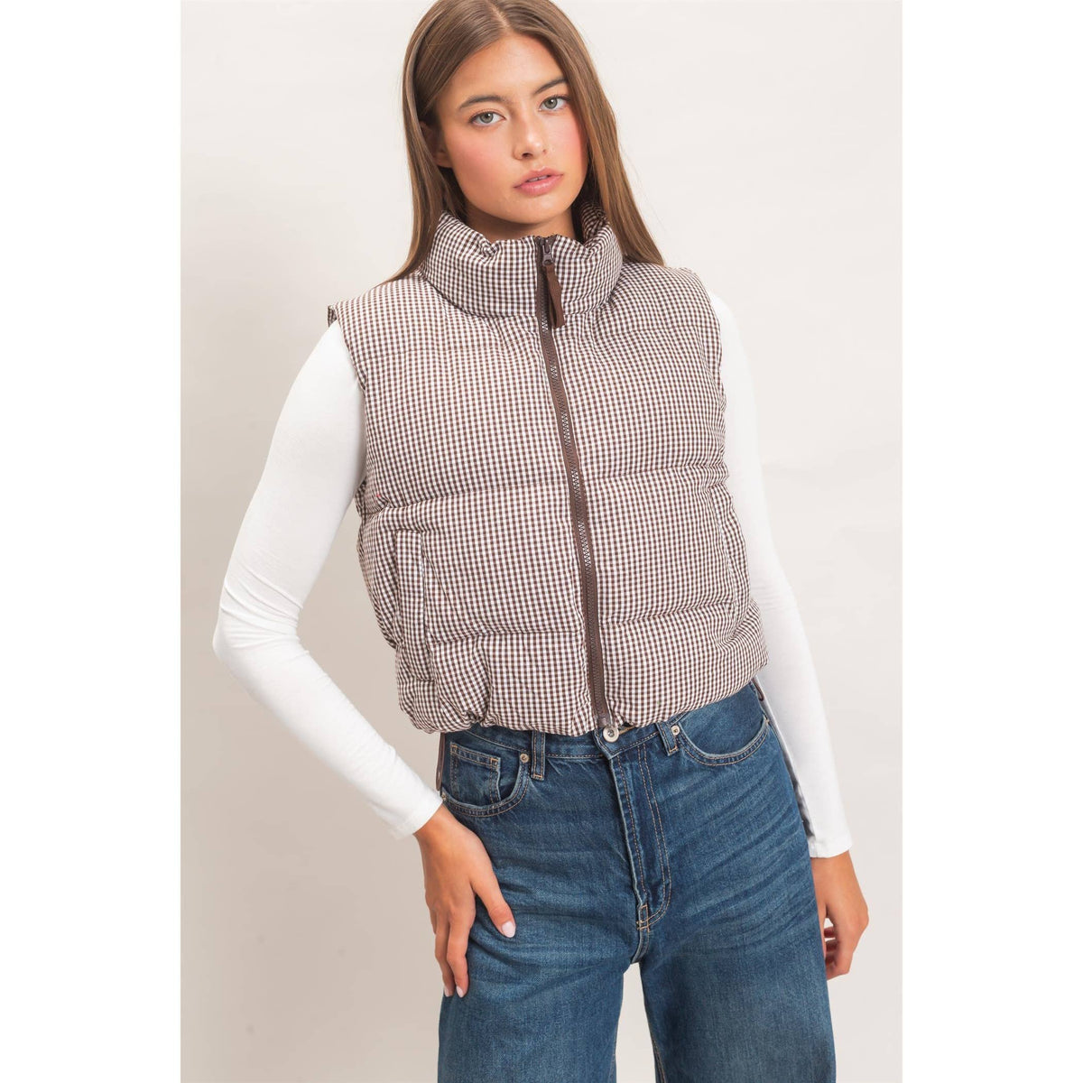 Gingham Puffer Vest