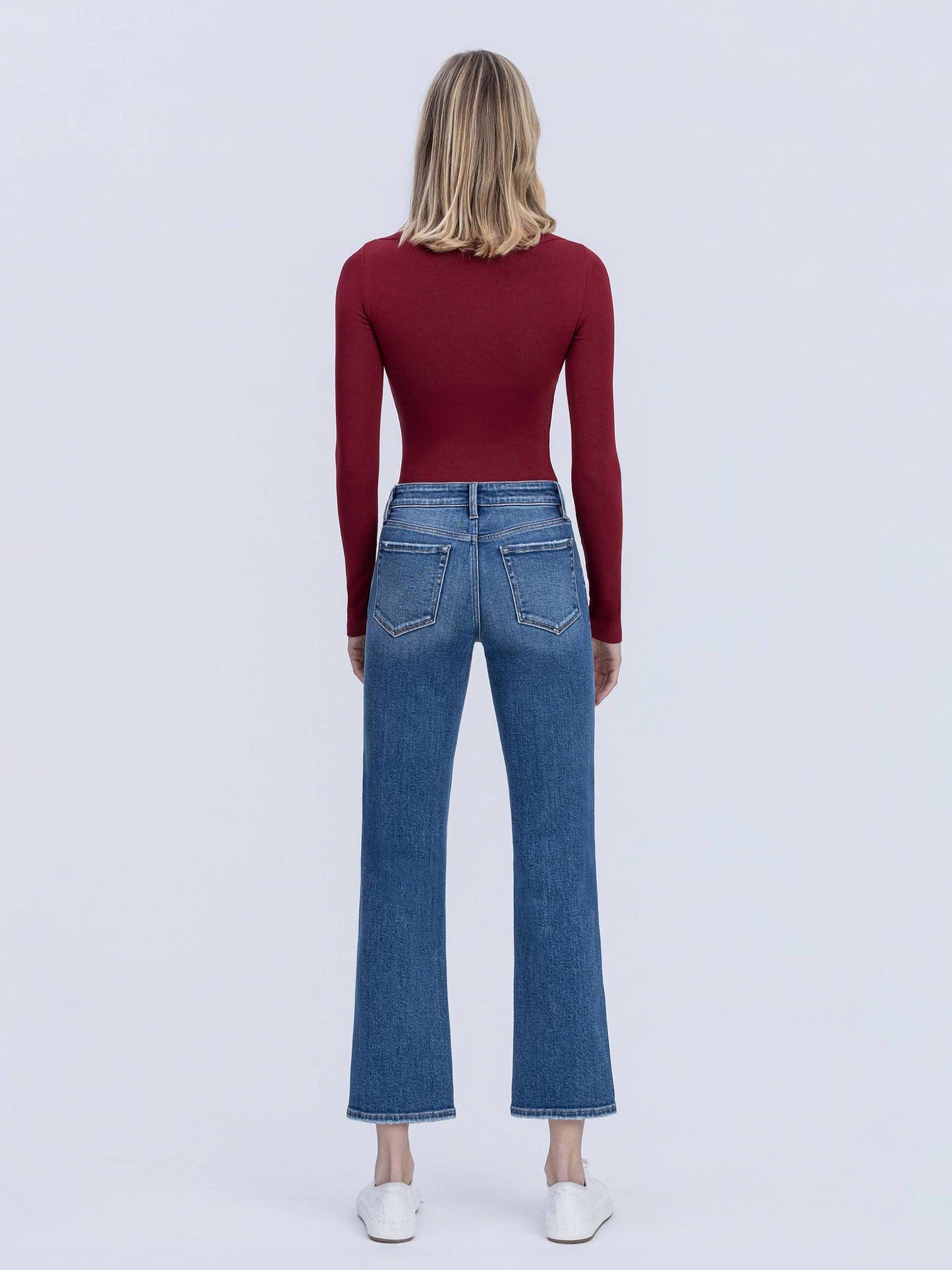 CARLY MID RISE MEDIUM DARK WASH ANKLE STRAIGHT JEANS T7242