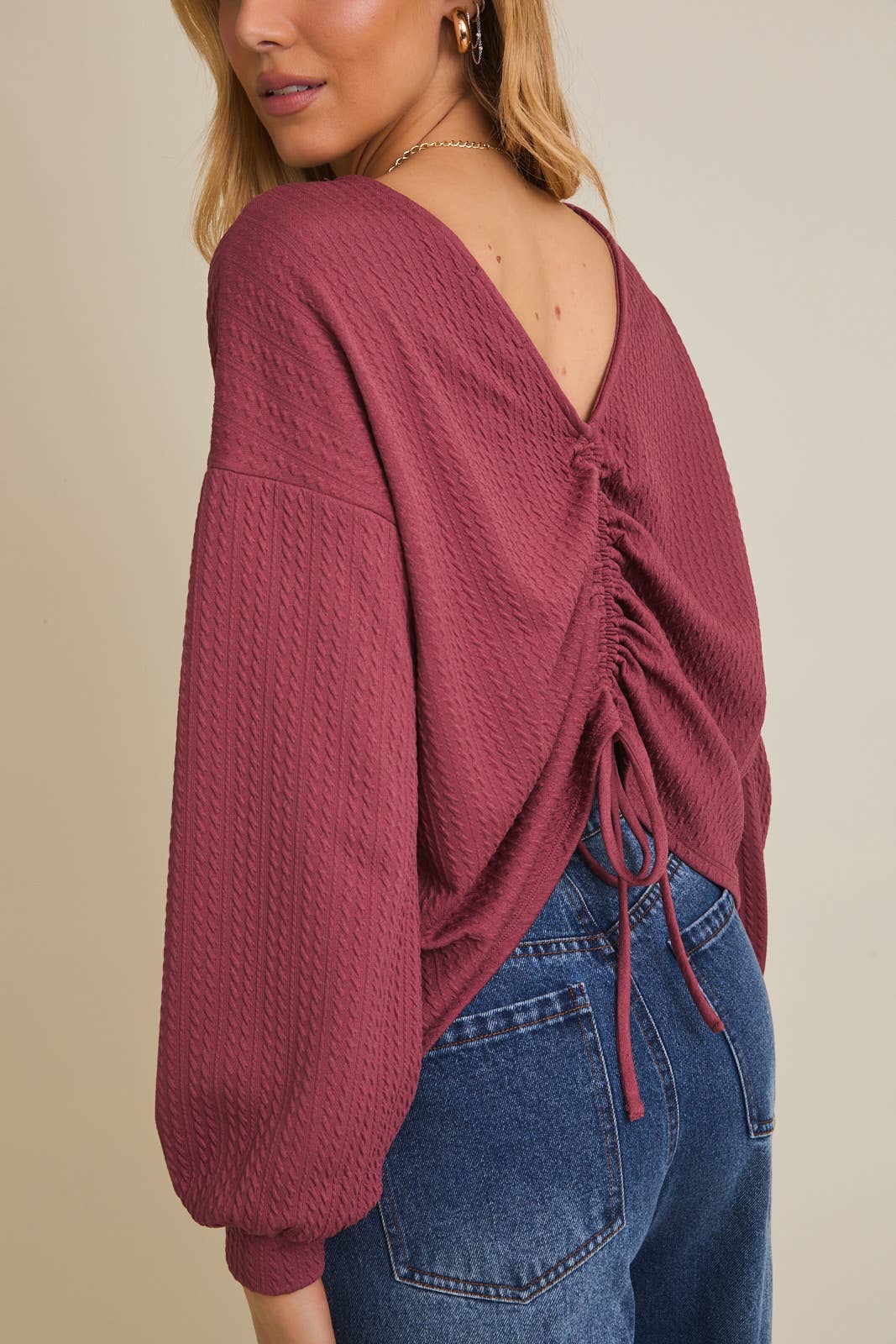Mauve BACK RUCHING CABLE TOP