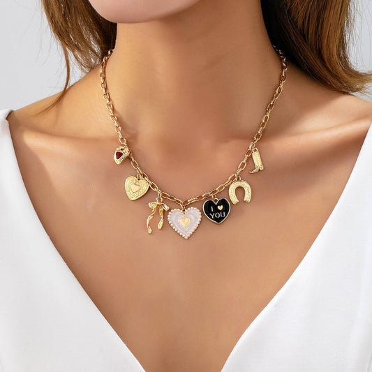 Heart Bow Boot Multi Charm Chain Necklace | 80N93190