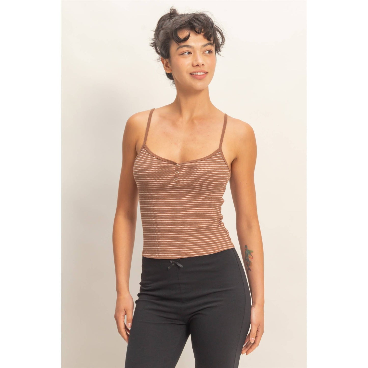Striped Snap-Button Henley Cami Top