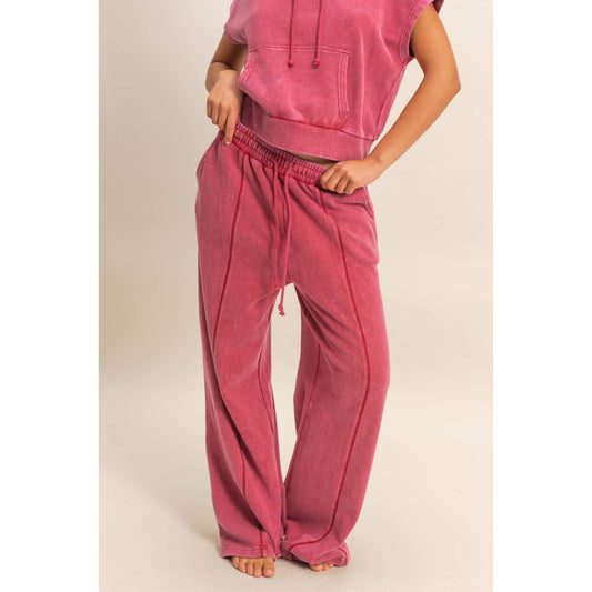Acid Wash French Terry Wide-Leg Pants