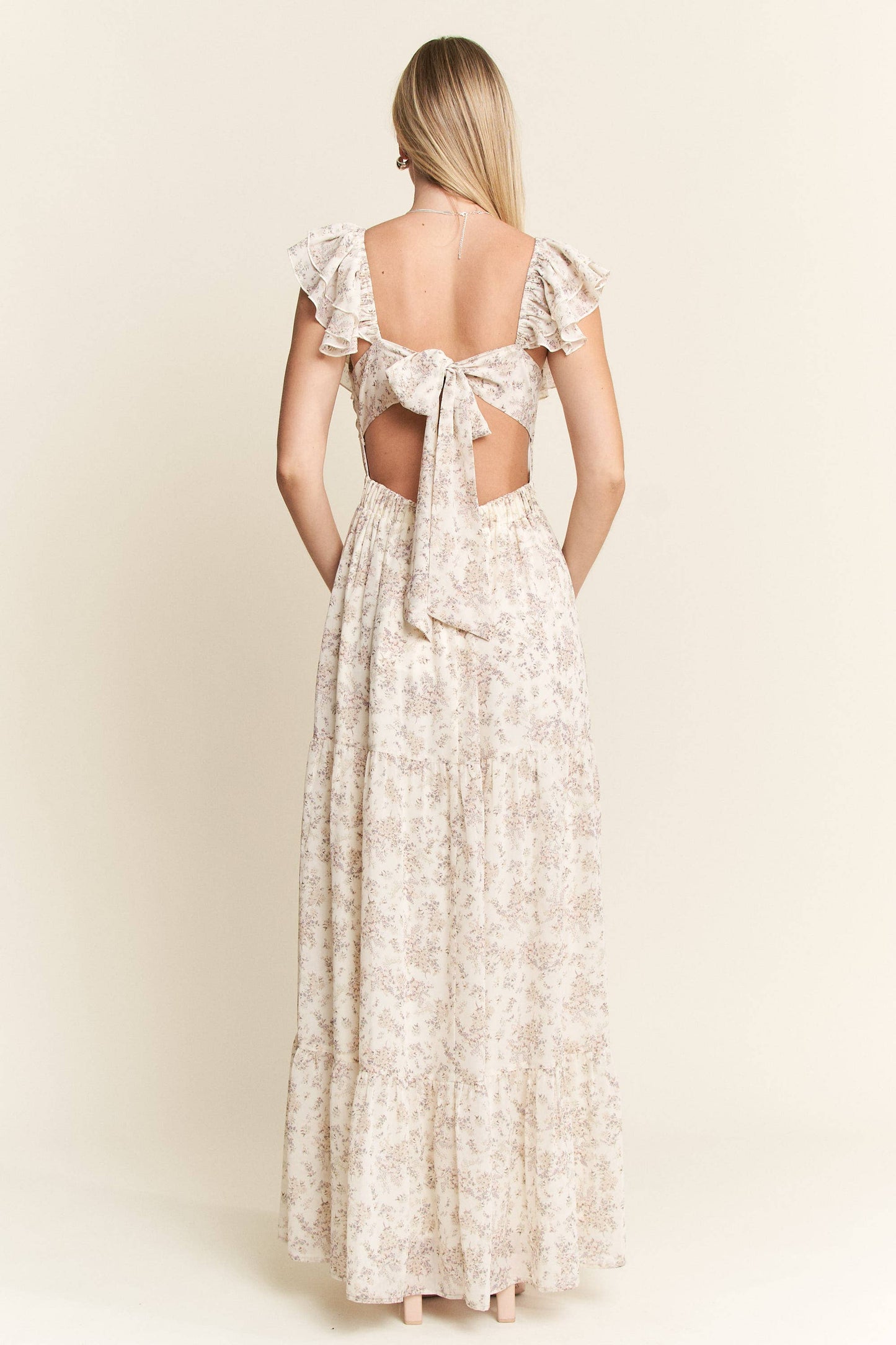 RUFFLE SLEEVE TIERED MAXI DRESS