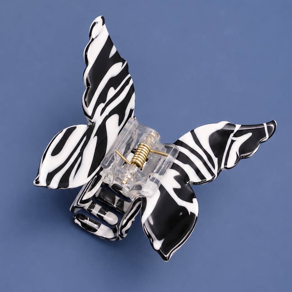ZEBRA PRINT BUTTERFLY HAIR CLAW CLIPS