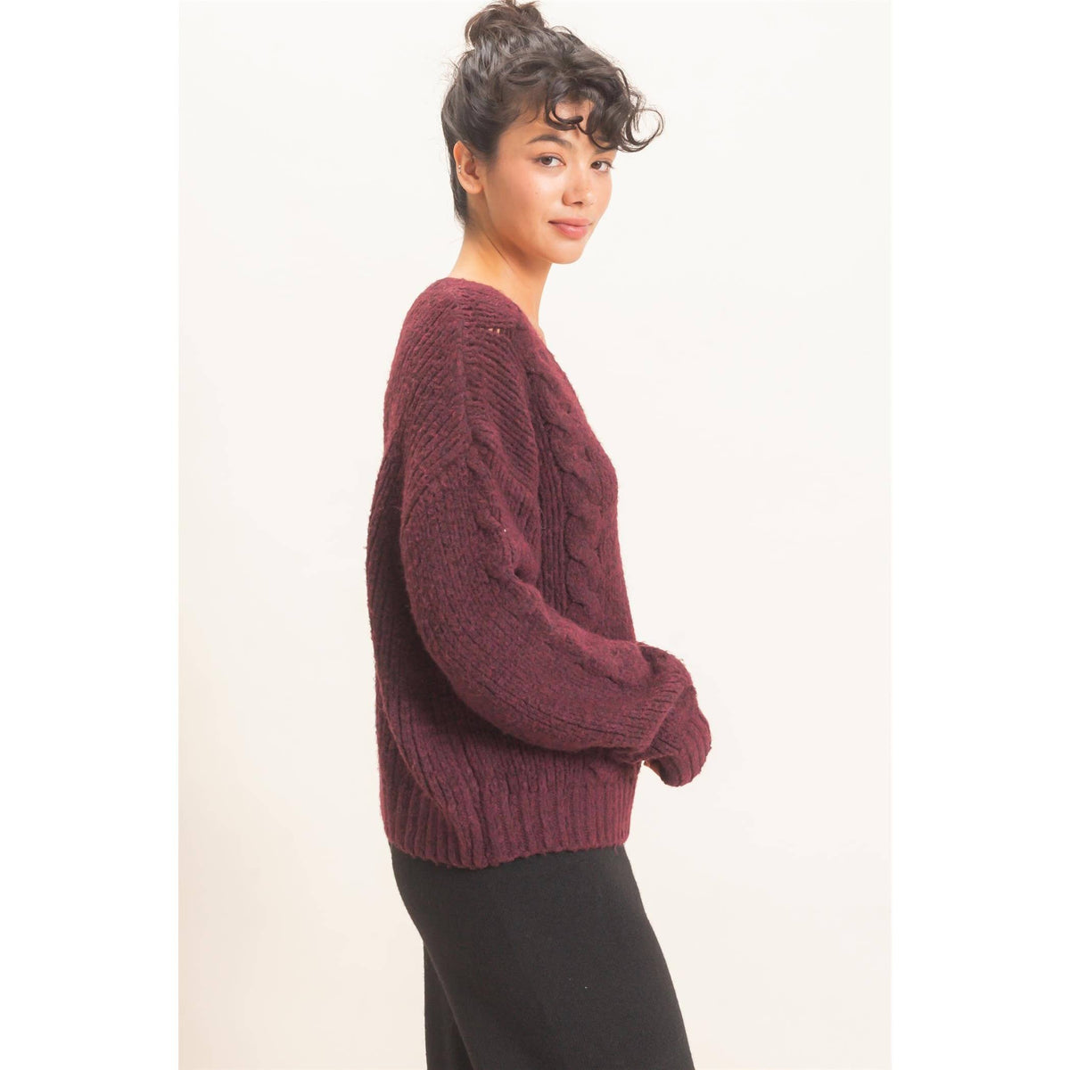 Cable Knit V-Neck Sweater