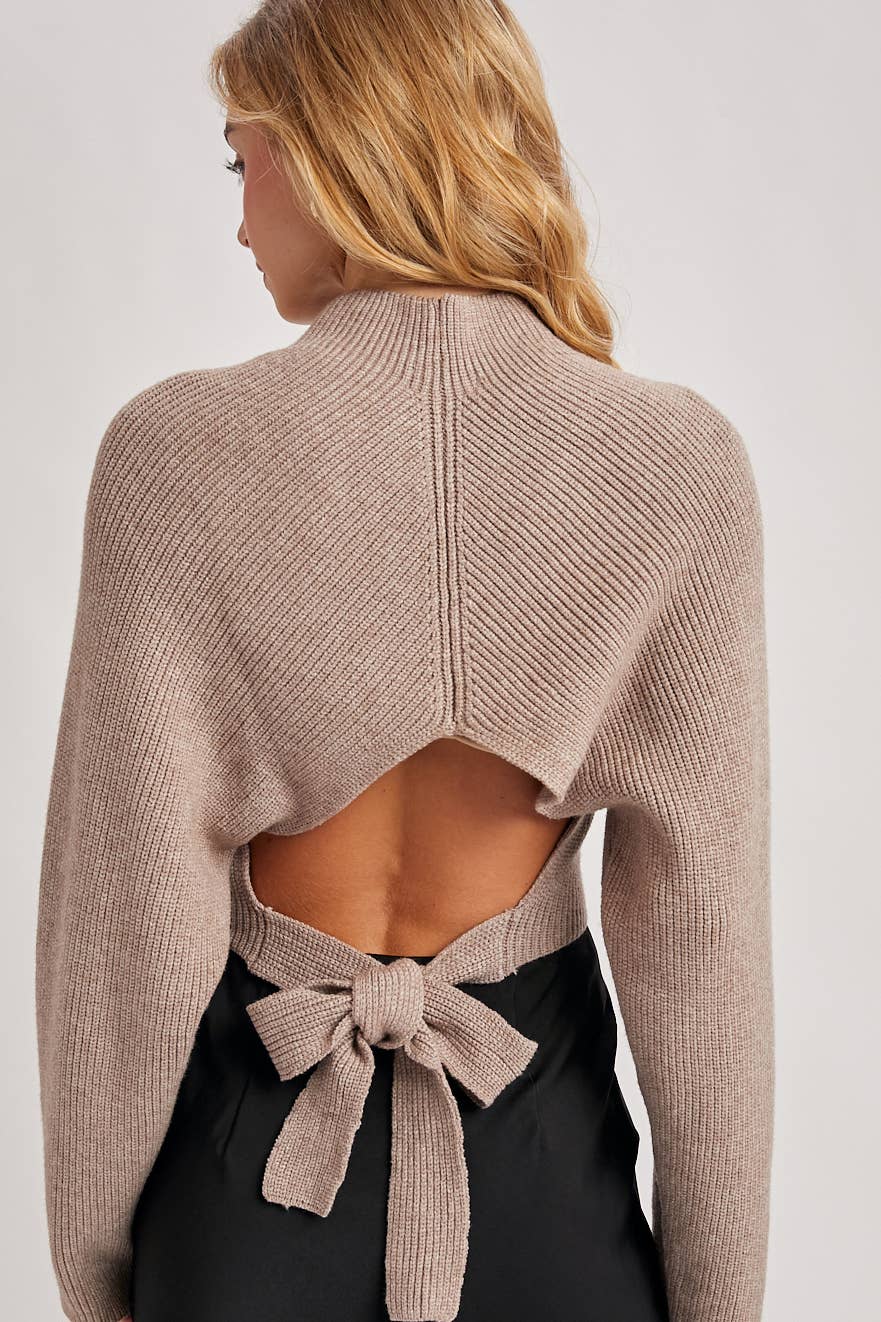 OPEN BACK TIE SWEATER