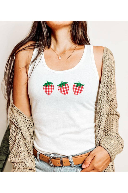 Strawberry Gingham Graphic Racerback Tank