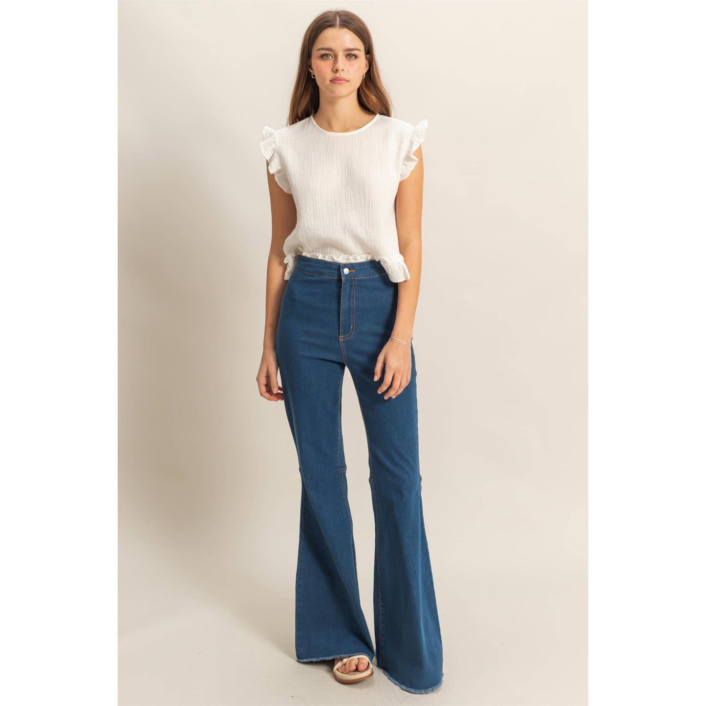 High-Waist  Denim Flared Pants
