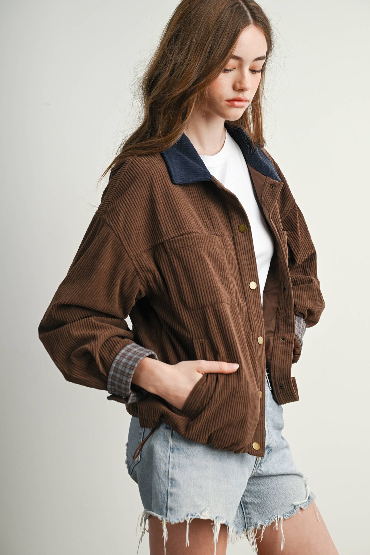 The Hazel Plaid Lined Corduroy Jacket-BMJ8614