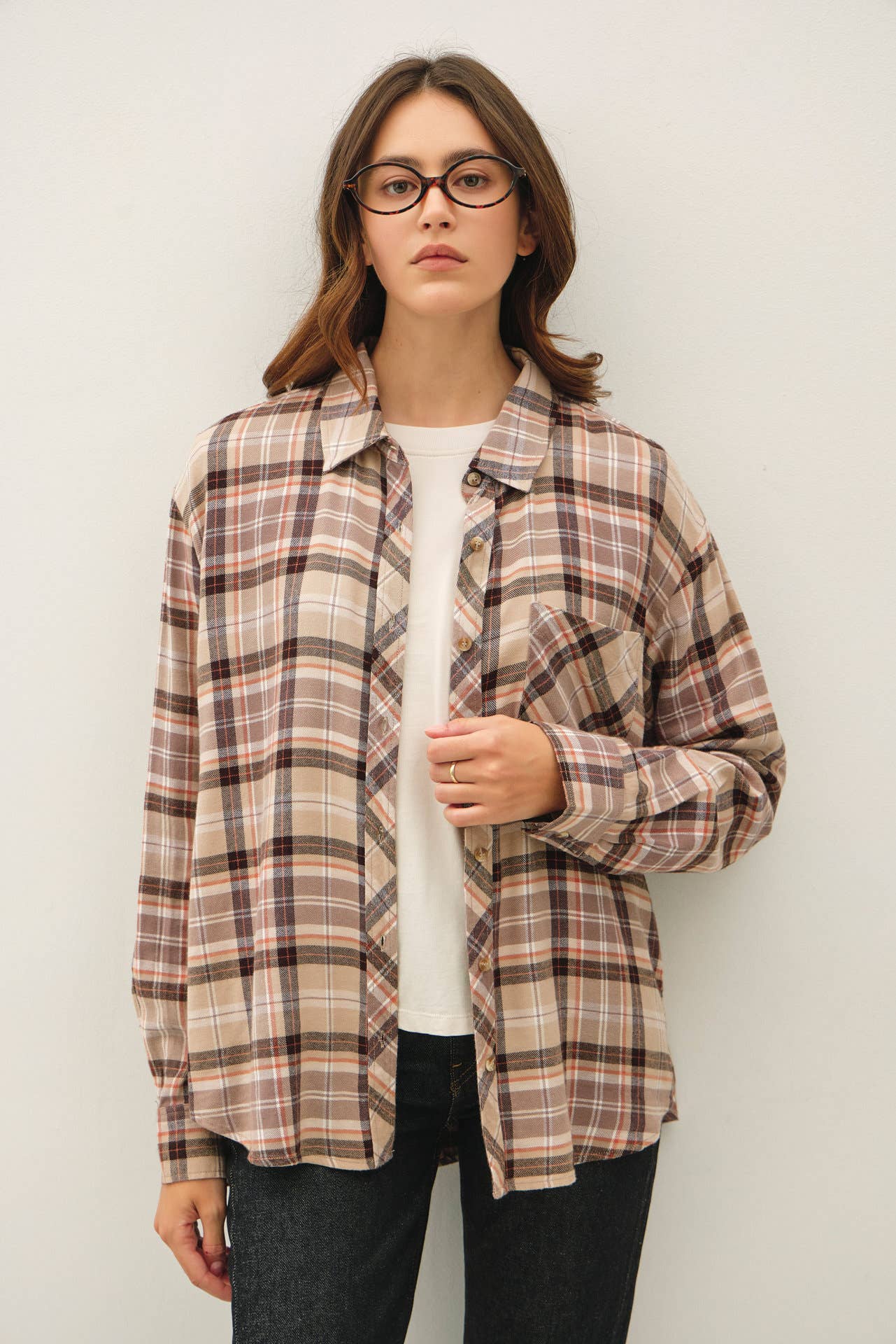 TAUPE OVERSIZED FLANNEL SHIRT