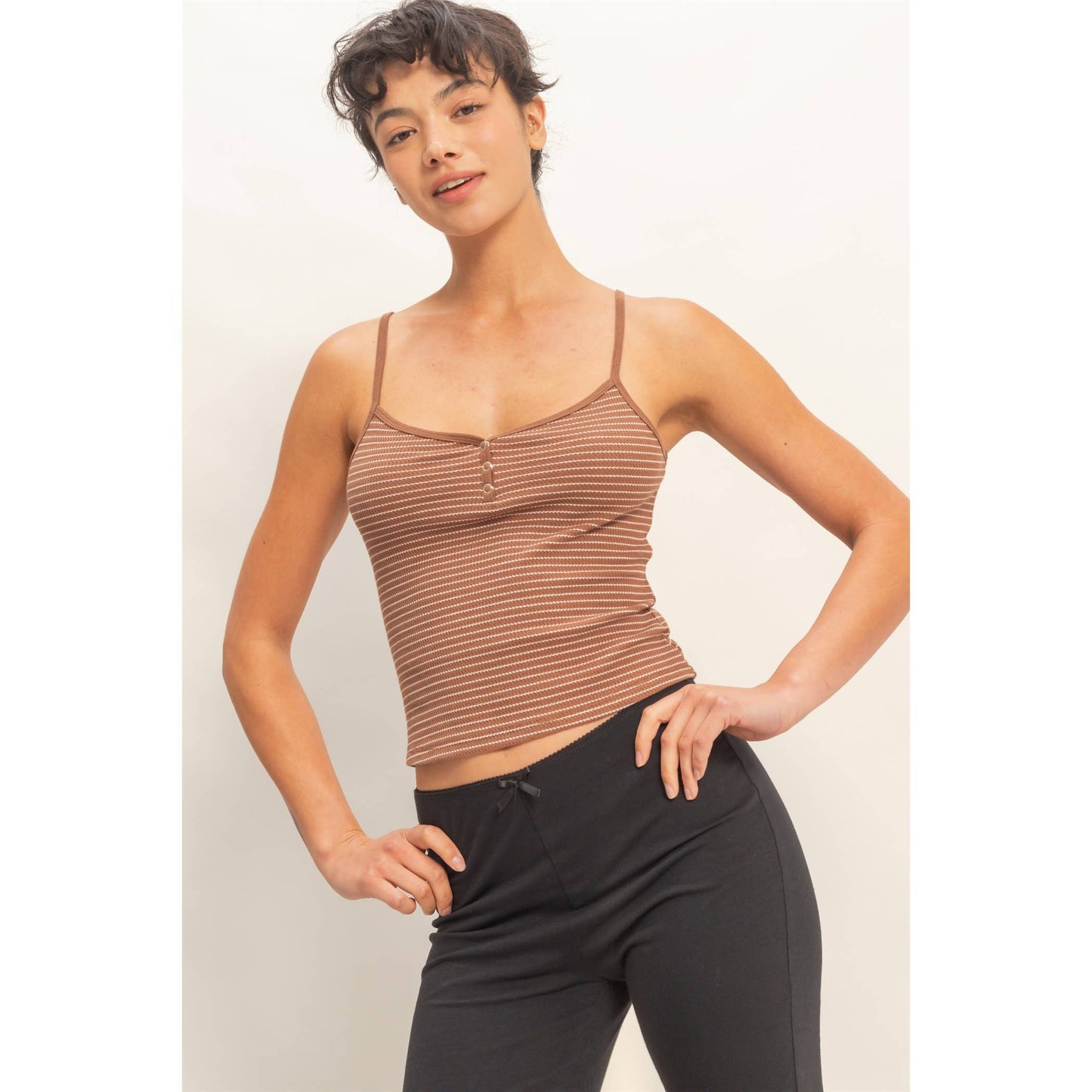 Striped Snap-Button Henley Cami Top