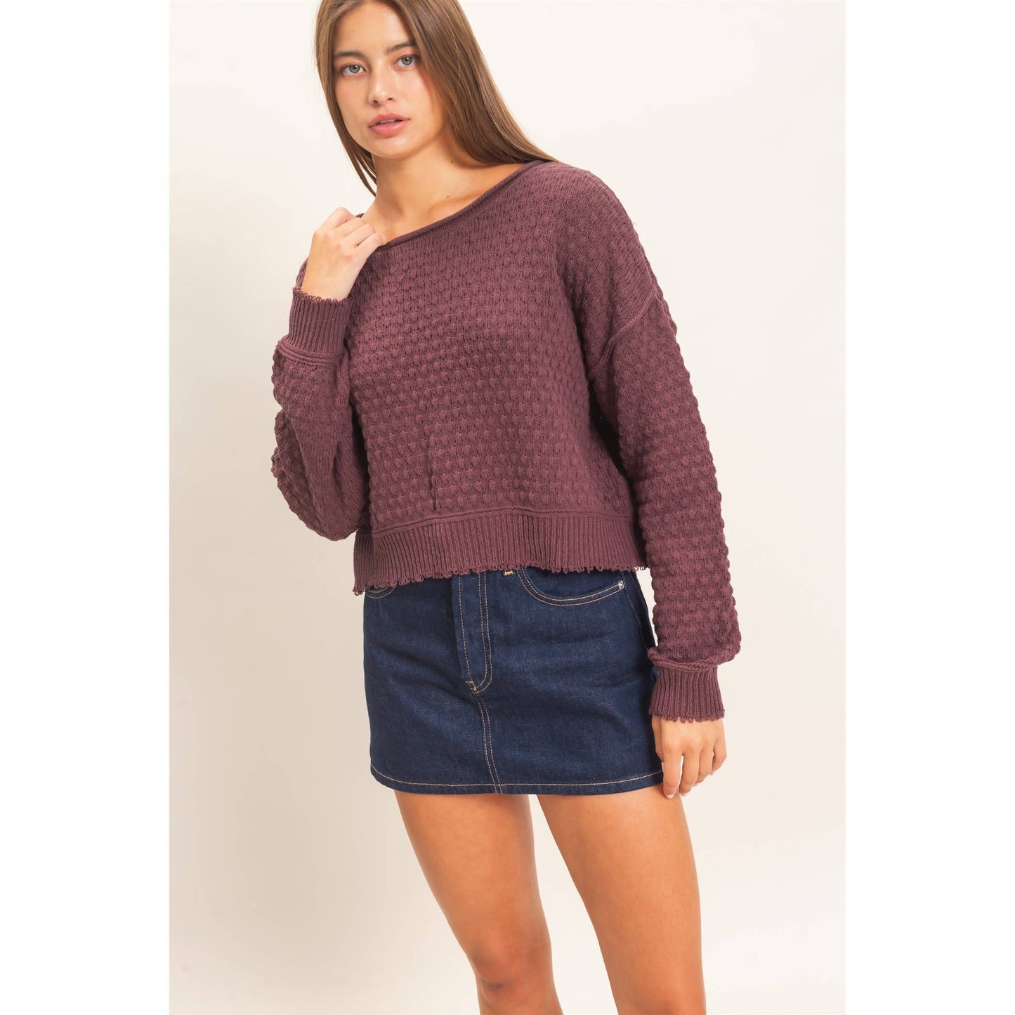 Boat Neck distressed Sweater