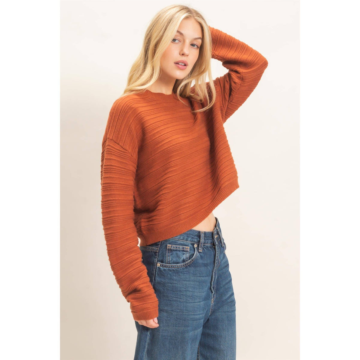 Textured Crew Neck Sweater