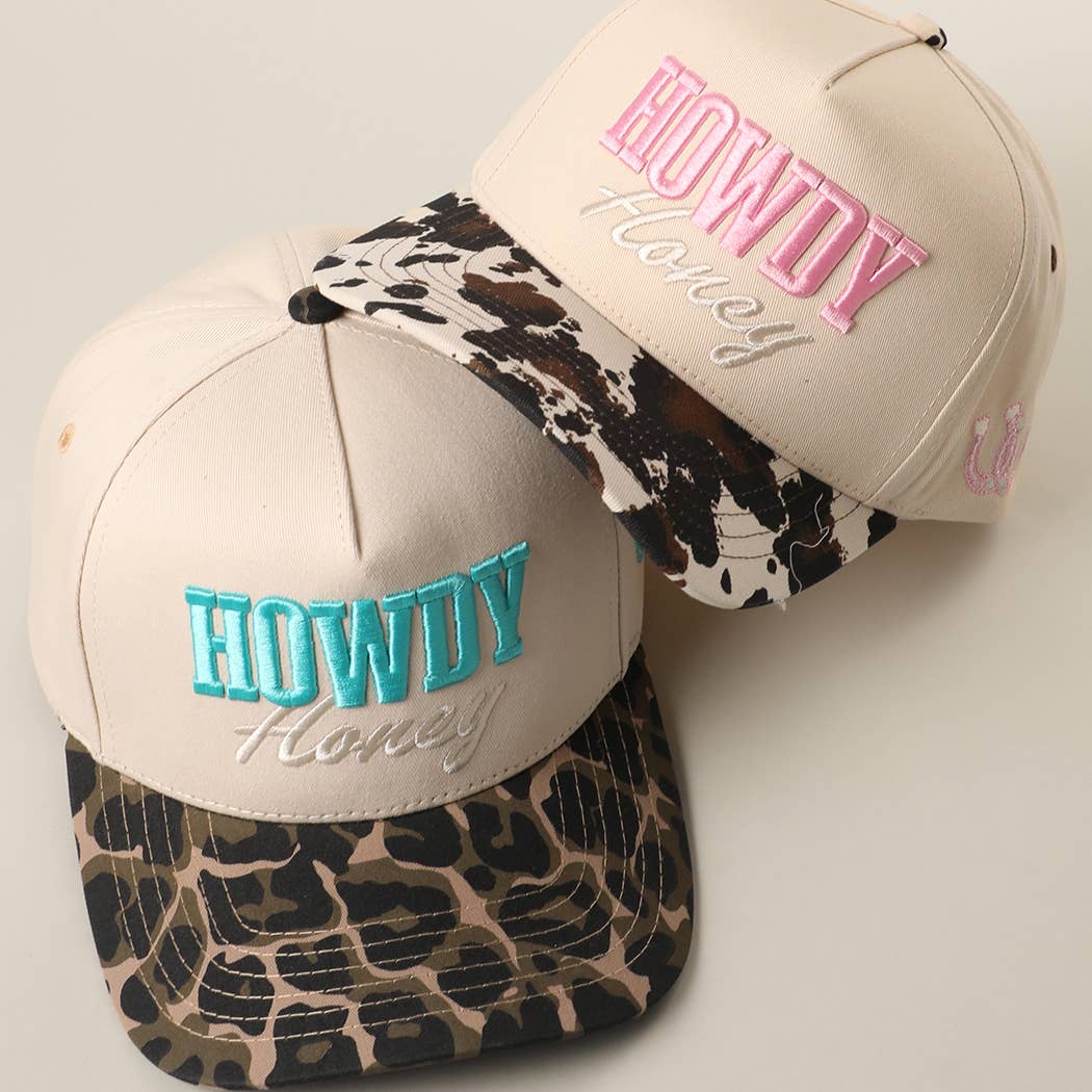 HOWDY HONEY 3D Embroidered Animal Print Brim Trucker Hat