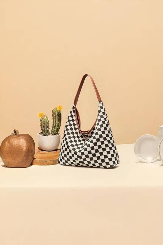 Checkered Hobo Tote Bag