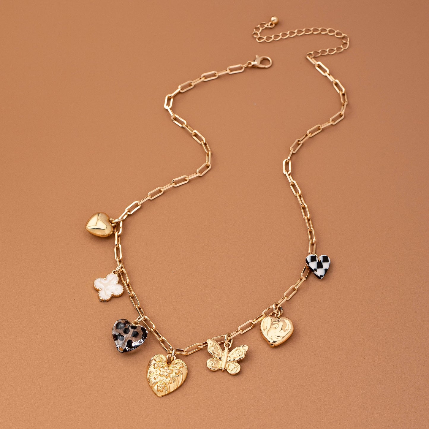 CHARM NECKLACE-HEARTS CHECKER RHINESTONE | 80N92651