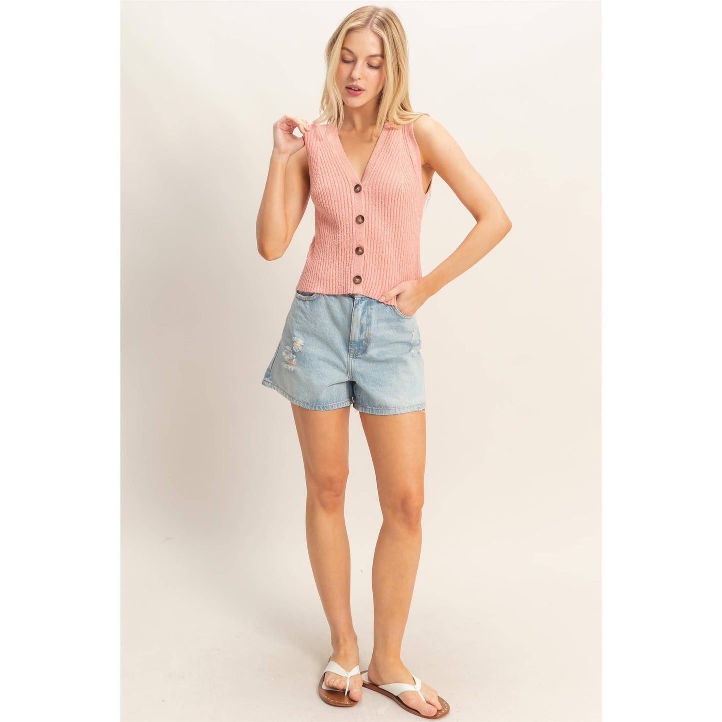 Ribbed Buttoned Tank