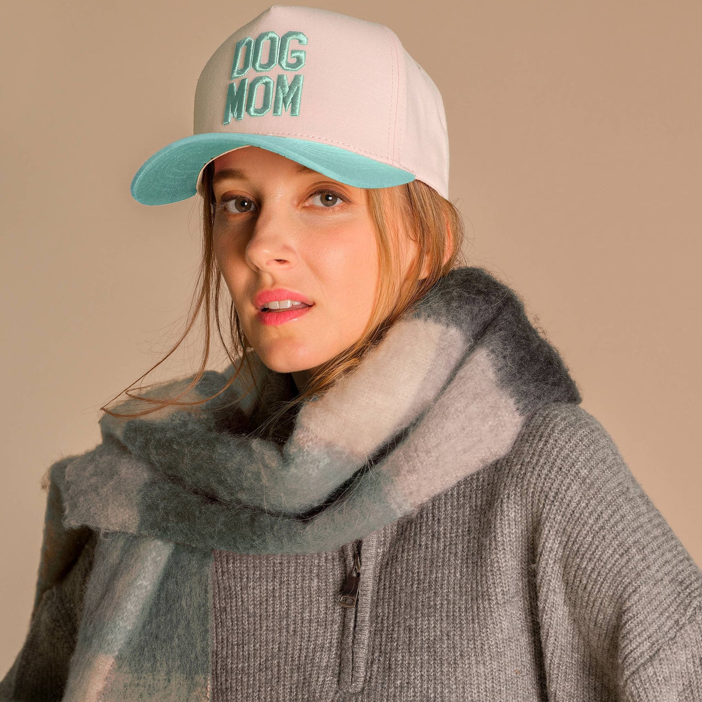 DOG MOM Embroidered Two Tone Trucker Cap